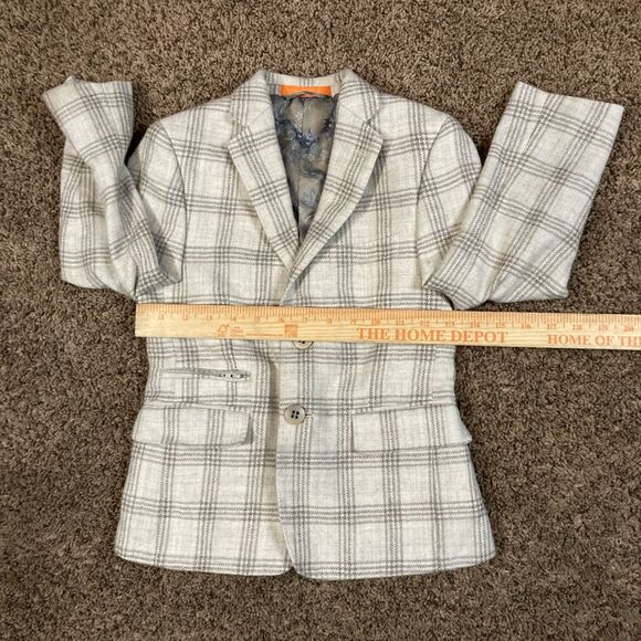 Tallia Boys Size 8 R Tan Plaid Wool Blazer Jacket Button Closure Plaid Coat - Picture 3 of 11